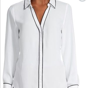 Liz Claiborne White Long Sleeve Blouse - Black Tipping
